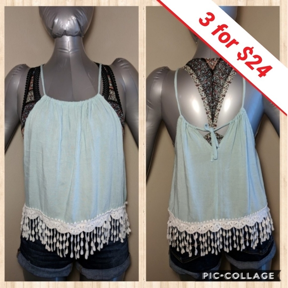 Kori Tops - Seafoam green fringe crop top size large